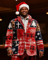 Big & Tall Men's Christmas Patchwork Element Print Suit